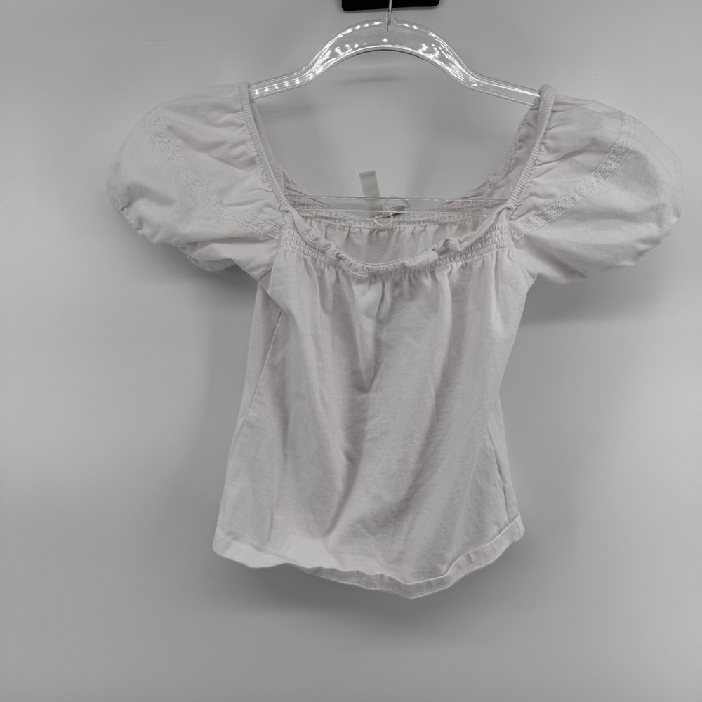Janie and Jack Girls Off The Shoulder Puff Sleeve Top Size 6 White Lace Trim